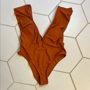 Rust Orange Ruffle Swimsuitt